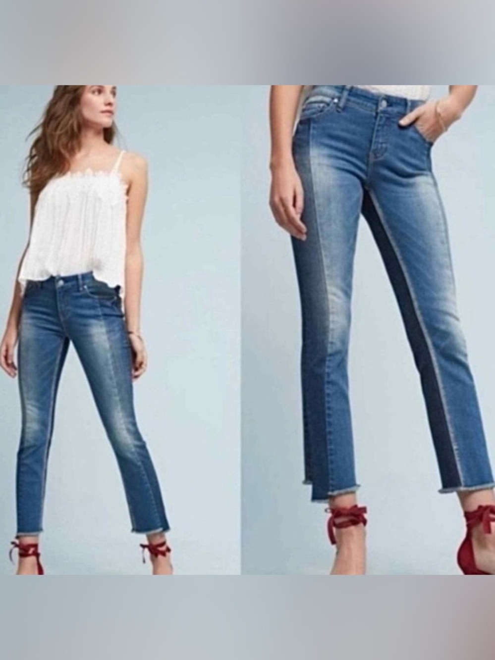 Anthropologie Two-Tone Blue Cropped Ankle Jeans